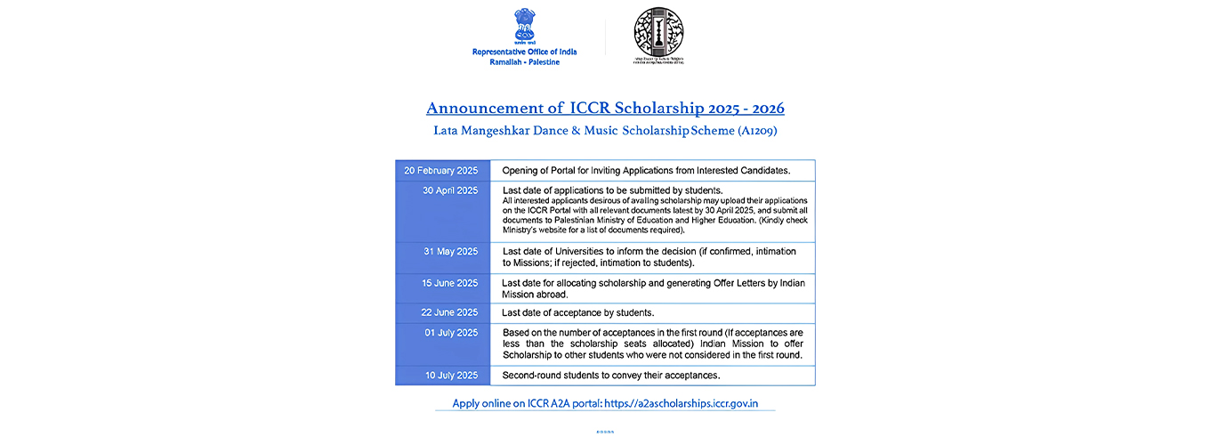 Announcement of ICCR Scholarships under Lata Mangeshkar Dance & Music Scholarship Scheme (A1209) for the academic year 2025-26